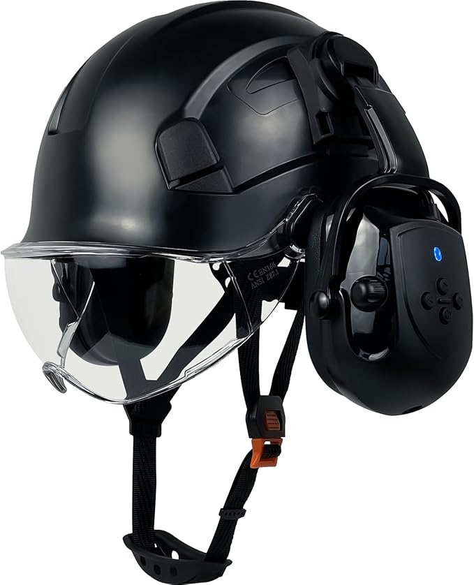 Hard Hats with Visor Bluetooth Ear Muffs Safety Helmet with Visors Mounted Safety Ear muff Hardhats Vented ANSI Z89.1 OSHA