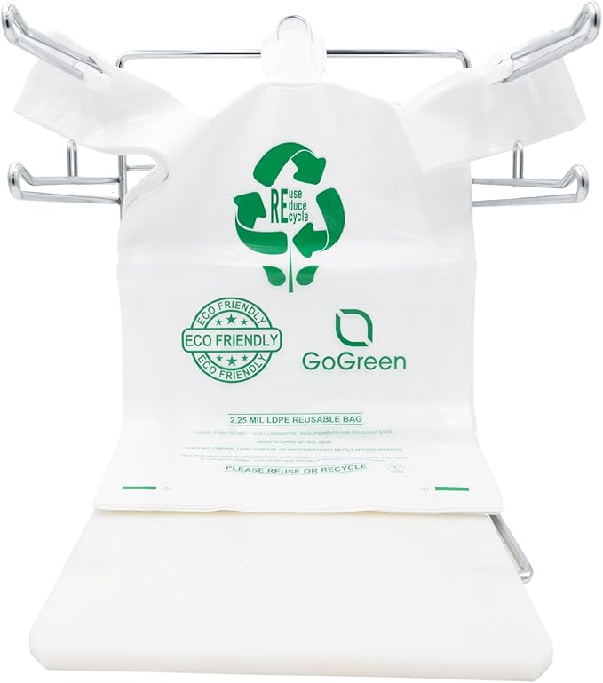 White Reusable/Eco-Friendly LDPE T-Shirt - Super Jumbo 20"x10"x36" - 100 Bags - 57 Micron (2.25 mil) - White - WHLD225MREUSE201036 - AssurePak