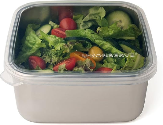 U Konserve Stainless Steel Food Storage Bento Box Container, Leak Proof Silicone Lid Dishwasher Safe - Plastic Free (50oz Clear)