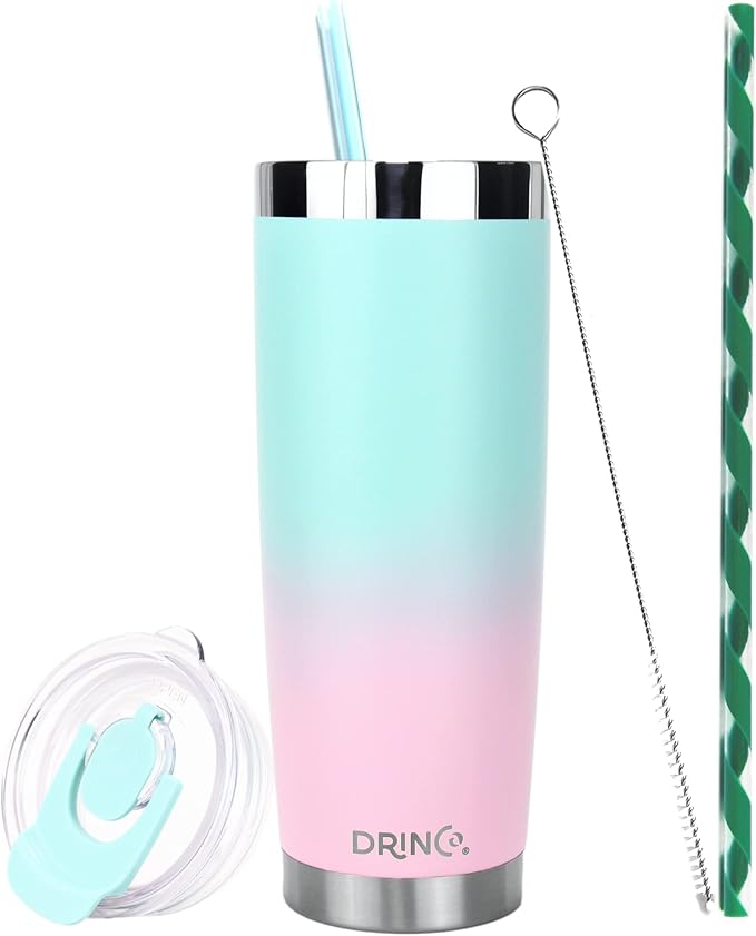 Drinco - 20 oz Stainless Steel Tumbler | Double Walled Vacuum Insulated Mug With Lid, 2 Straws, For Hot & Cold Drinks (20oz Macaron, 20oz)