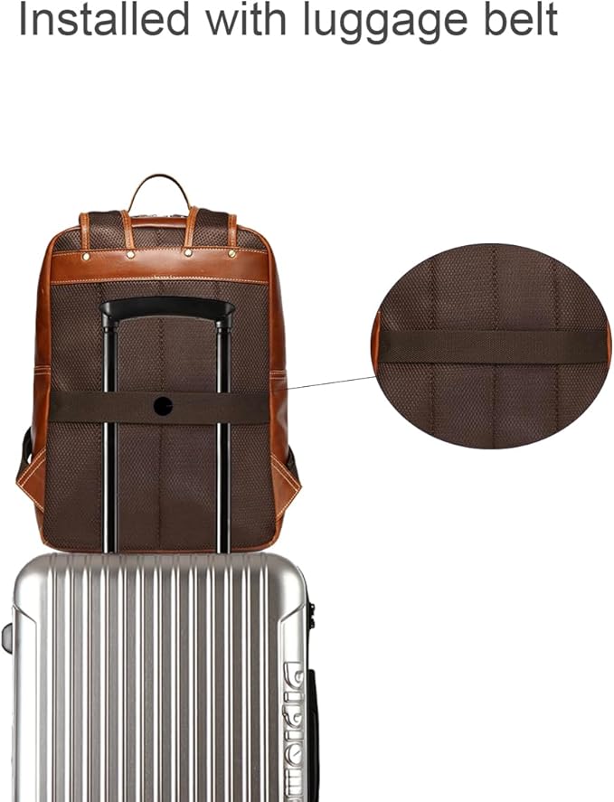 LANNSYNE Vintage Genuine Leather Backpack For Men Fits up to 15" Laptop Travel Hiking Rucksack