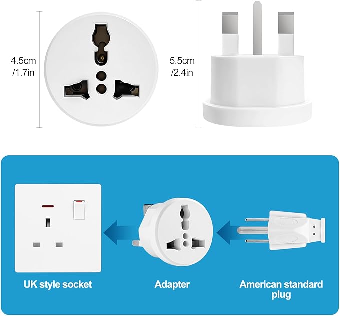 UK Plug Adapter for Travel, Type G International Power Adapter for UK Hong Kong Ireland UAE 3-Packs