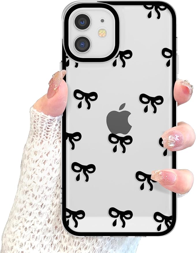 EYZUTAK Case for iPhone 11, Clear Cute Ribbon Bowknot Pattern Aesthetic Transparent Phone Case Raised Camera Protection Stylish Slim Soft Durable TPU Protective Cover for Women Girls - Black