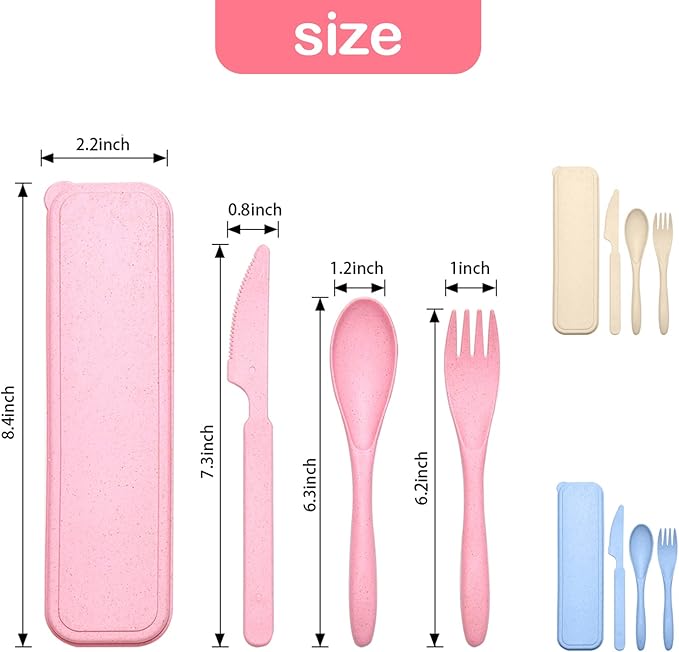 Reusable Travel Utensils Set with Case, 3 Sets Wheat Straw Portable Knife Fork Spoons Cutlery, Eco-Friendly BPA Free Plastic Tableware for Kids Adults Travel Picnic Camping Utensils