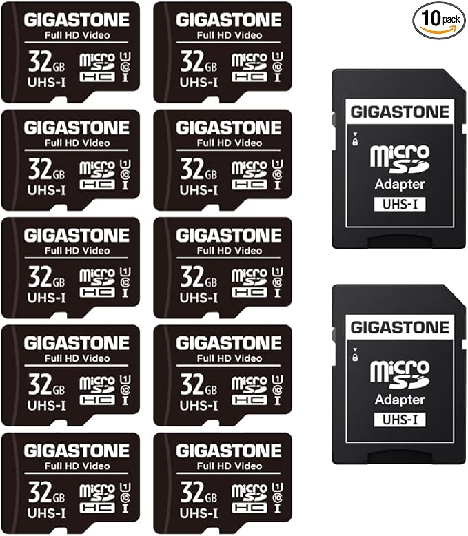 GIGASTONE 32GB Micro SD Card 10-Pack, Full HD Video, Surveillance Security Cam Action Camera Drone, 90MB/s Micro SDHC UHS-I U1 C10 Class 10