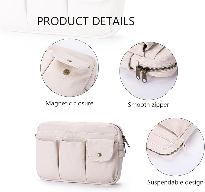 Storage Bag-arge Cosmetic Bag for Women, Travel Makeup Bag, Zip Up Bag, Cute Makeup Bag - Pure Cotton Canvas - Can be Suspended - Perfect Storage for Cosmetics