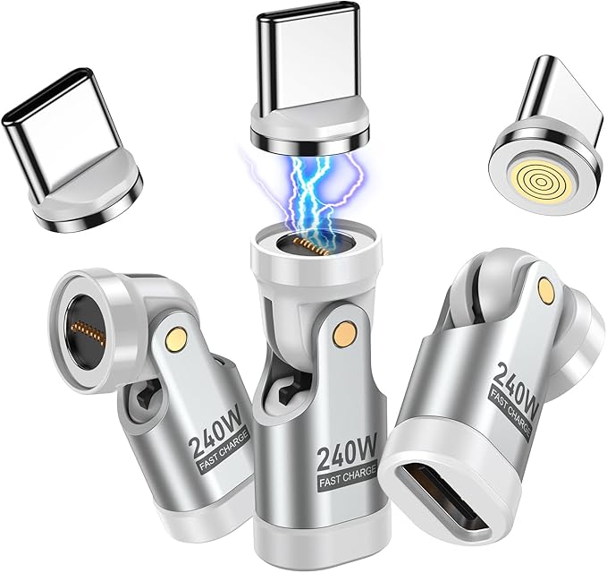 A.S 240W USB C Magnetic Adapter (3Pack), Gen3 USB C 90 Degree Adapter/C Right Angle Adapter/180 Degree USBC Adapters/USBC to USBC Adapters for Phone 16/15, Ma-Book Pro/Pad Series, Samsung (White)