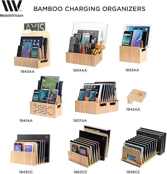 MobileVision Bamboo 10-Port Charging Station & Compatible Adapter for Apple Watch Combo for use with Watch, Smartphones & Tablets