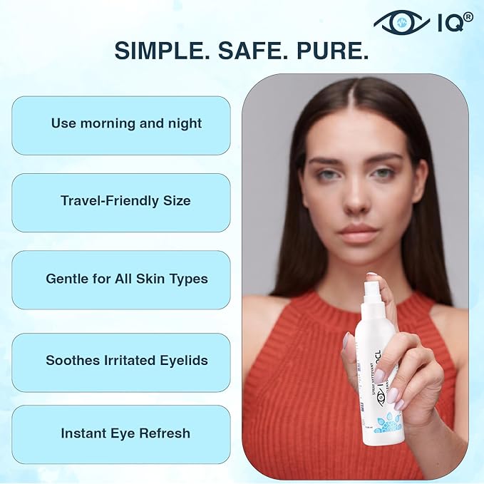 IQ HOCL PURE Eyelid Cleansing Spray – 0.02% Hypochlorous Acid – Gentle Hydrating Formula for Daily Eyelid Hygiene – Doctor Recommended, Alcohol-Free, Additive-Free – Made in Canada