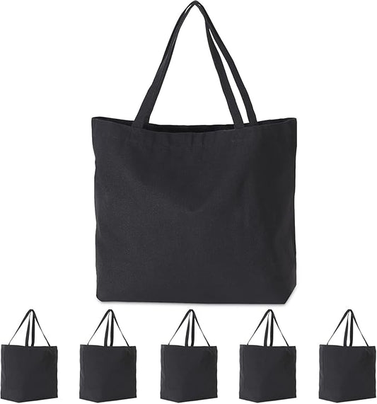 Koolmox 6-PACK 22x16x7.8'' Extra Large Canvas Tote Bags Bulk 12Oz Thick Heavy Duty Reinforced Handles, Blank Black Canvas Grocery Bag Multi Purpose Tote Travel Beach Tote bag Shopping Bags