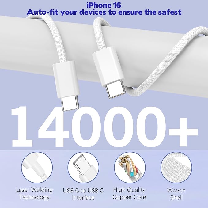 iPhone 16 Fast Charger Block, 2 Pack 60W USB Charging Block 5-Port Charge Adapter for Apple iPhone Charger with 6FT USB C Woven Fast Charging Cable for iPhone16/16e/16 Pro/15Pro Max, iPad Pro/Air/Mini