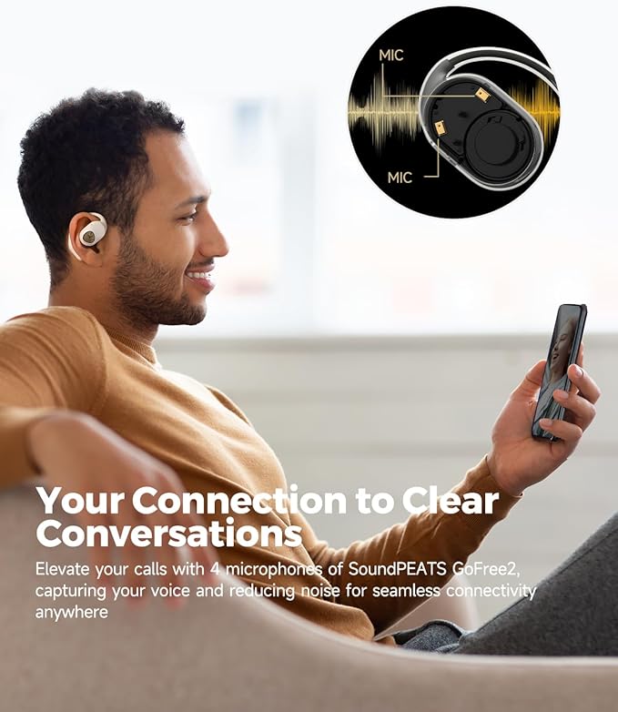 SoundPEATS Open Ear Headphones Over Ear Buds, Upgraded Gofree2 Bluetooth V5.3 Stereo Earbuds with Bass Boost, 35Hrs Sports Earphones with Earhooks, IPX5 Waterproof Headsets for Workouts,Stable Comfort