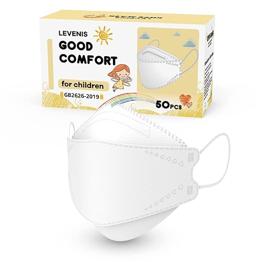 LEVENIS Kids Face Masks for Children 50 Pack, Breathable Comfortable and Disposable Mask, White