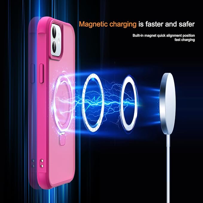 Compatible with iPhone 12 Case & iPhone 12 Pro Case with Invisible Magnetic O-Ring Stand Translucent Phone Cases 6.1" [Compatible with Mag-Safe][Great Grip Feeling], Rose