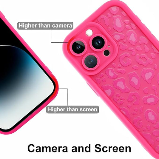 KANGHAR Case for iPhone 14 Pro Max Leopard Printed Pattern Cute Cheetah Phone Case Soft TPU Shockproof Protective Cover for iPhone 14 Pro Max 6.7 Inch Hot Pink