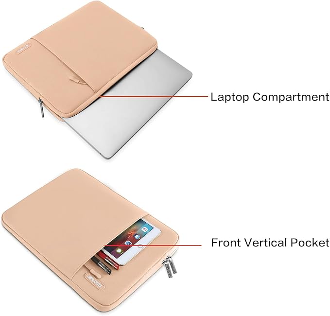 MOSISO Laptop Case 13.3 inch, 13-13.3 inch Laptop Sleeve Compatible with MacBook Air/Pro 13 / Pro 14, HP Dell ASUS Lenovo Notebook, Polyester Vertical Computer Sleeve Bag with Pocket, Peach Fuzz