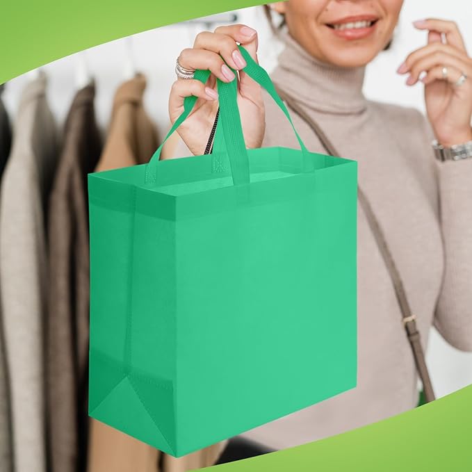 Reginary Reusable Totes Bags - 100 Pcs Non Woven Grocery Handle Bags for Shop Events & Retail Store(Green)