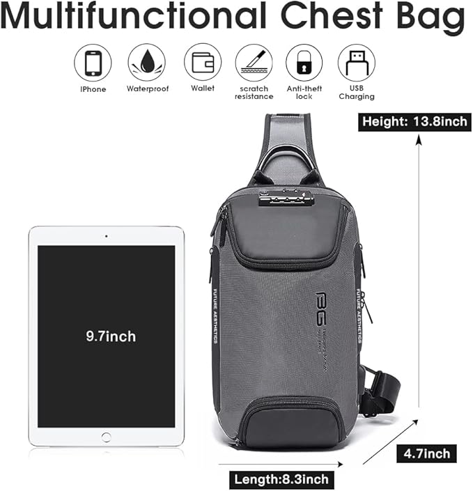 BANGE Sling Bag Anti Theft, Waterproof Men's Chest Bag Shoulder bags Crossbody Sling Backpack for Men