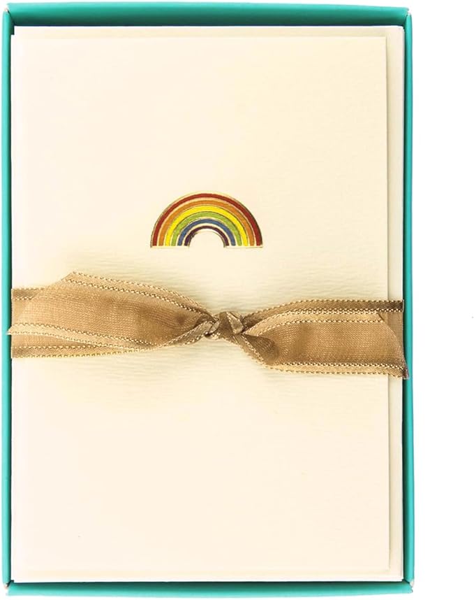 Graphique Rainbow La Petite Presse Boxed Notecards - 10 Embellished Gold Foil Rainbow Blank Cards with Matching Envelopes and Storage Box, 3.25" x 4.75" (L1332CB)