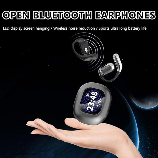 Open Ear Earbud Wireless Bluetooth 5.4 Earbuds,Intelligent Touch Screen Headphones,50H Playtime,Ergonomic Ear Hook,Built-in Mic,LED Display Charging Case,for Sport Running Fitness (Grey)