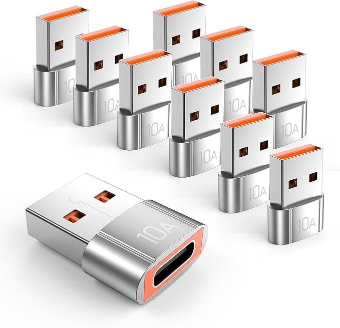 10Pack 200W USB C to USB Adapter, with Fast Charging & 480MB Data Transfer, USB C Converter for Apple Watch Ultra iWatch Series 8 7,iPhone 16 15 Plus Pro Max,Silver