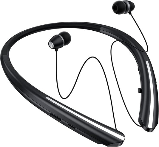 Retractable Neckband Bluetooth Headphones, Wireless Neck Headset with Bluetooth 5.1, 20H Playtime, Dual Device Pairing, Ultra-Light Retractable Earbuds for iPhone/Android with mic (Black)