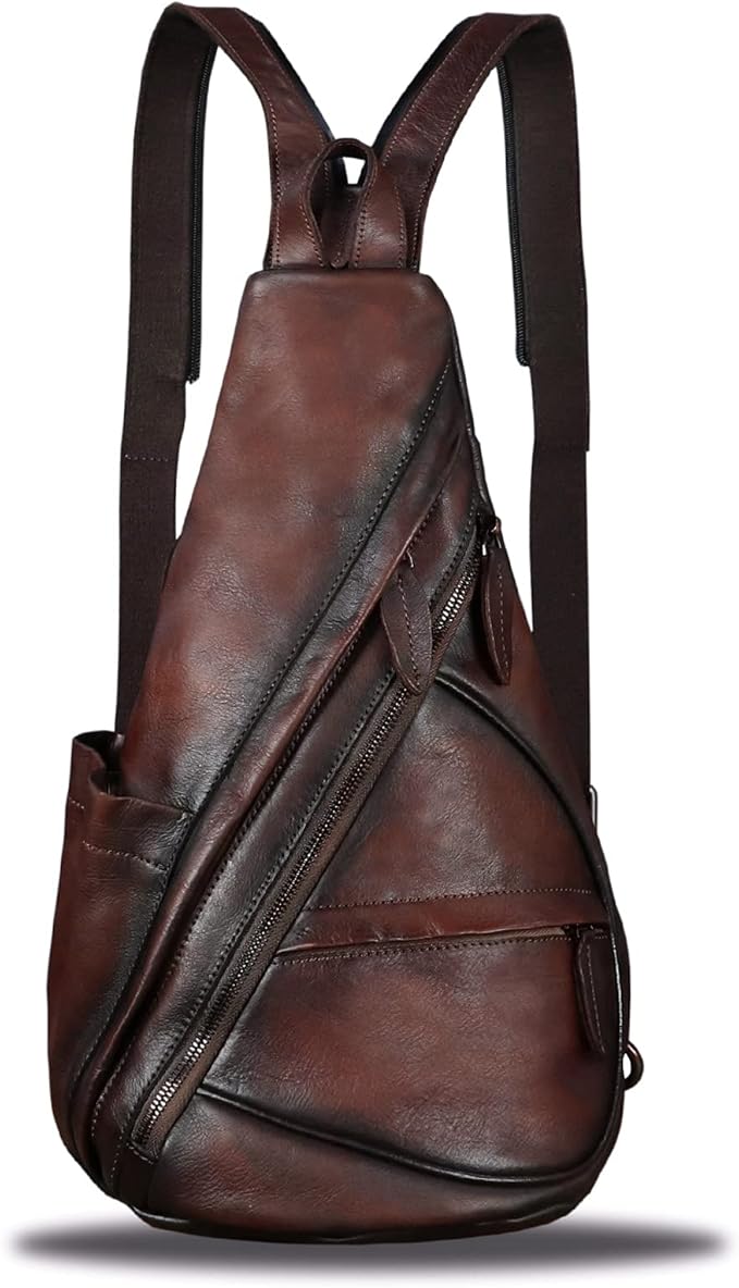 Genuine Leather Sling Bag for Men and Women - Vintage Sling Backpack Shoulder Crossbody Chest Bag for Ipad