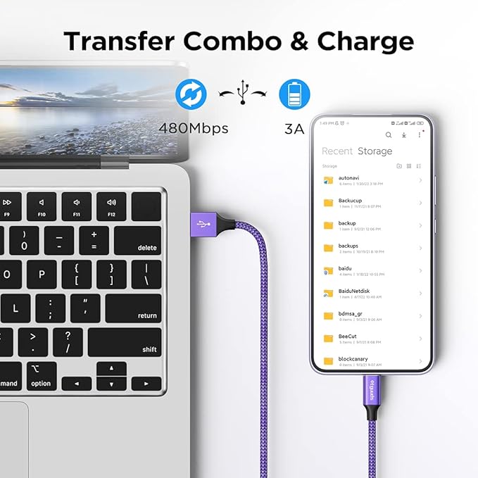 etguuds USB to USB C Cable 2ft, 2-Pack USB A to Type C Charger Cord Fast Charging for Samsung Galaxy A15 A25 A35 A55 A54, S24 S23 S22 S21 S20 S10 S10E, Note 20 10, Moto G, for iPhone 16 15, Purple