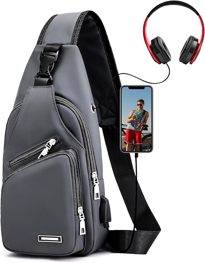 Peicees Mens Leather Crossbody Bag Trendy Sling Bag Man Purse Waterproof Sling Backpack Daypack Cross Body Chest Bag for Men