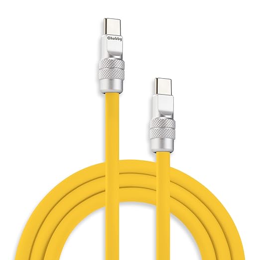 chubbycable Chubby 2.0 Fast Charging Cable Durable Soft Silicone USB C Cable 240W Extra Thick Charger Cord Compatible with iPhone 16/15 Series iPad, Yellow, Type-C to Type-C, 8.2FT