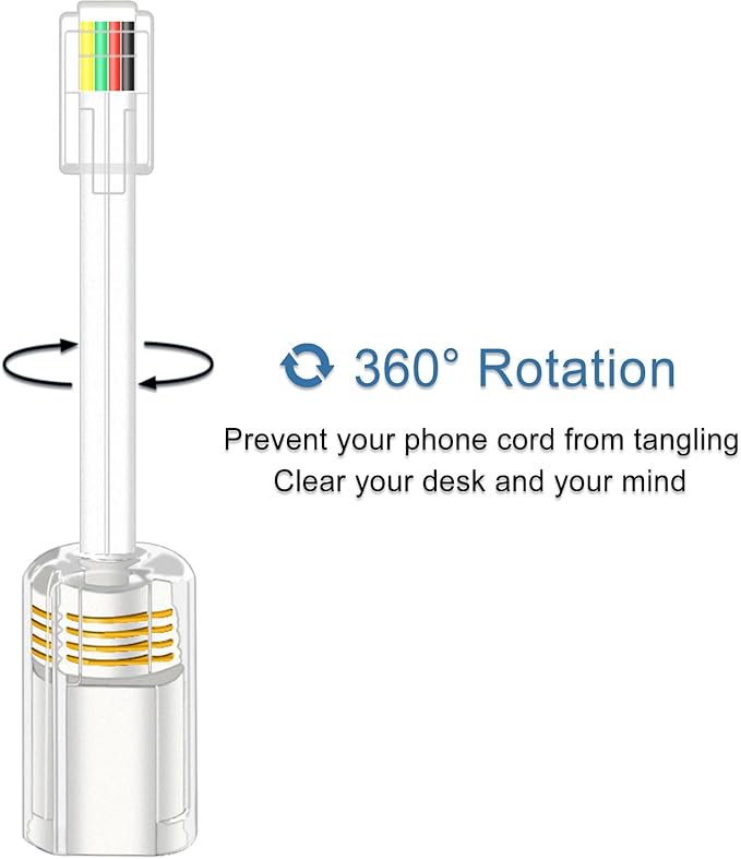 NECABLES 4Pack Phone Cord Detangler for Landline Telephone Handset Cord Detangler for Desk Phone RJ9 4P4C Male to Female White