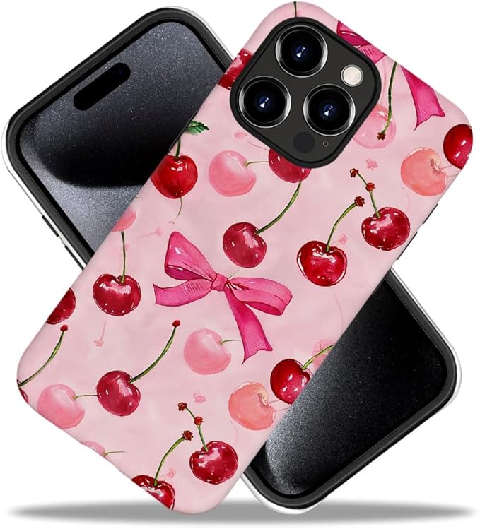 DAIZAG Case Compatible with for iPhone 16 Pro,Cherry Pink Bow Ribbon Phone Case for iPhone 16 Pro for Girl Women Boy Men