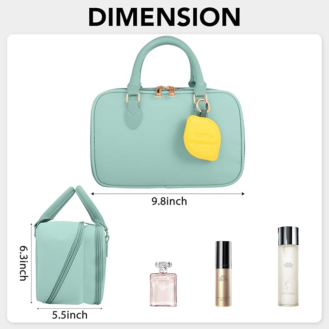 Travel Makeup Bag for Women Fashion Large Capacity Pouch Open Flat Cosmetic Portable Organizer Waterproof Large Opening Storage Toiletry Bags Vertical Free-Standing Brush Holder for Easy Access Blue