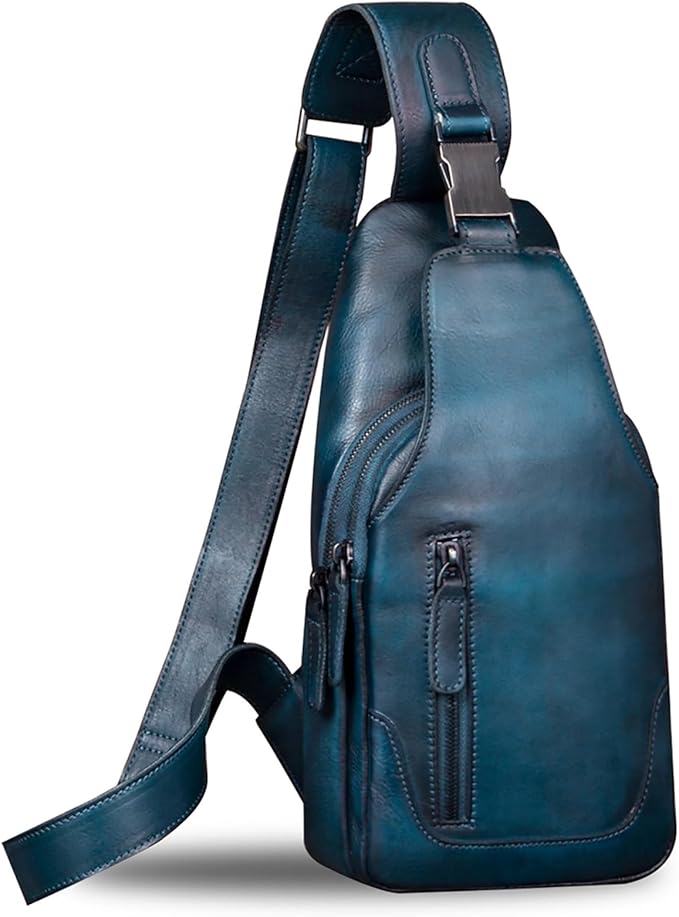 IVTG Genuine Leather Sling Bag for Men and Women Chest Shoulder Crossbody Hiking Backpack Vintage Handmade Daypack