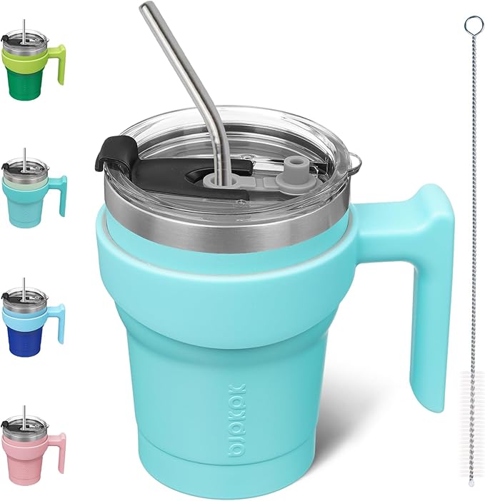 BJPKPK Tumbler With Handle 10 oz Stainless Steel Tumbler With Lid And Straw Insulated Coffee Cups,Turquoise