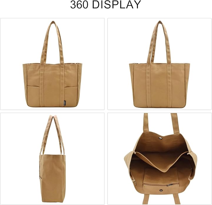 TeeYee Women's 20L Canvas Tote Bag Reusable Multi-Pocket Organizer for Travel Work Gym Shopping Large Shoulder Bag