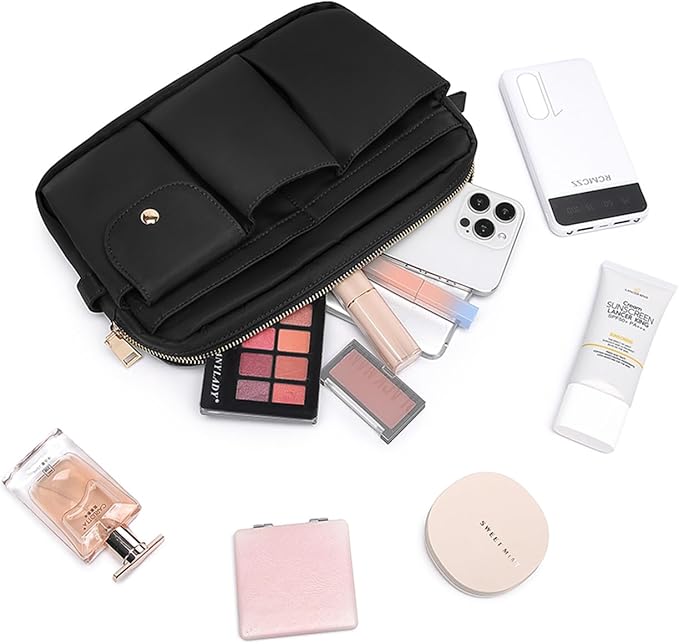 Storage Bag Cosmetic Bag for Women, Travel Makeup Bag Zip Up Bag Cute Makeup Bag Perfect Storage for Cosmetics, Black/Nylon