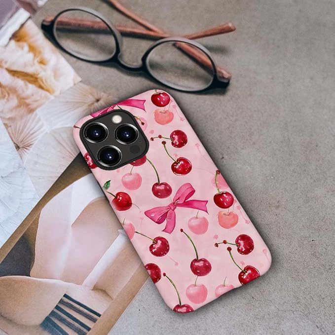 DAIZAG Case Compatible with for iPhone 13 Pro Max,Cherry Pink Bow Ribbon Phone Case for iPhone 13 Pro Max for Girl Women Boy Men