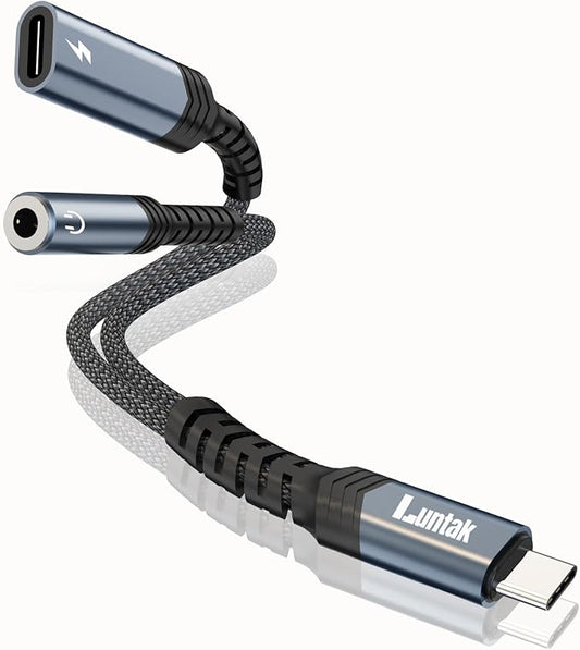 USB C to Headphone Jack Adapter and Charger,2 in 1 USB C to 3.5mm Audio Adapter with PD 60W Fast Charging Dongle Cable Cord for iPhone16/15 Pro Max,Samsung GalaxyS25-S21,Google Pixel8/7,iPad Pro