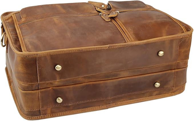 Polare 17'' Full Grain Leather Briefcase Laptop Attache Case Messenger Bag For Men Fits 15.6'' Laptop