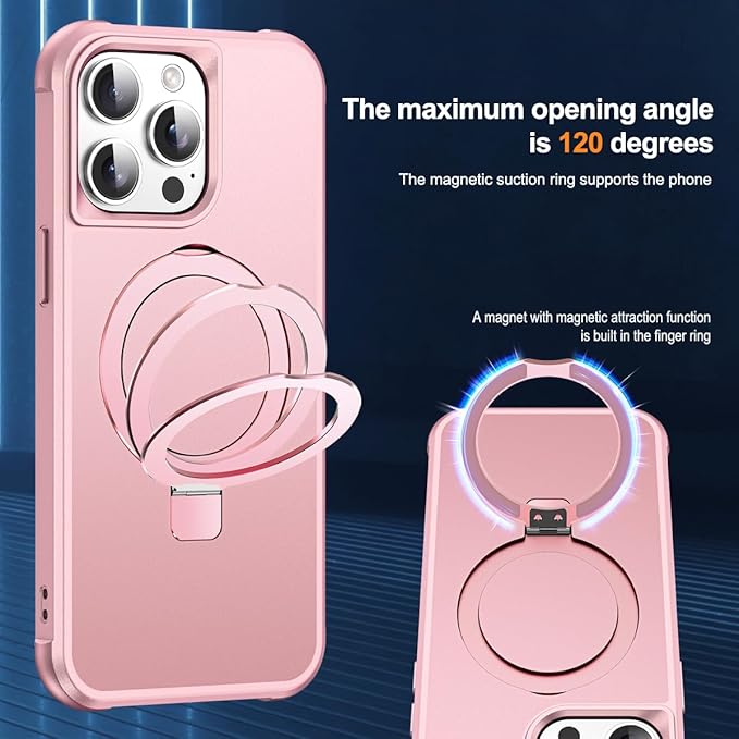 Compatible with iPhone 12 Pro Max Case & iPhone 13 Pro Max Case 6.7" with Magnetic O-Ring Stand [Compatible with Mag-Safe][Great Grip Feeling], Rose Gold