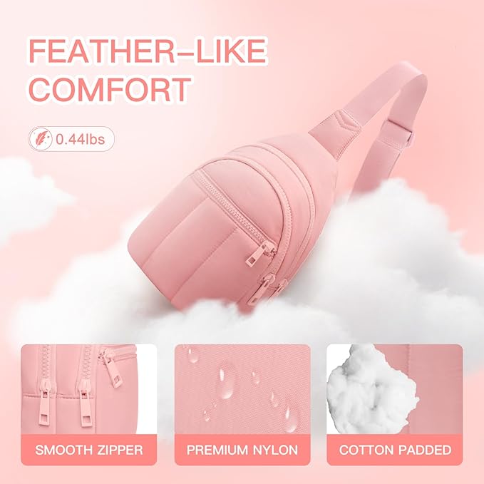 Quilted Puffer Crossbody Bags for Women Small Puffy Sling Bag Lightweight Cross Body Bubble Purse Shoulder Bag for Travel (Light Pink)