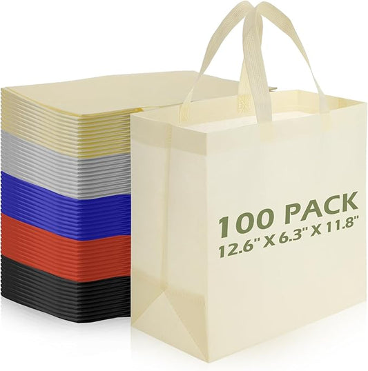 Reginary Reusable Totes Bags - 100 Pcs Non Woven Grocery Handle Bags for Shop Events & Retail Store(Multicolor)