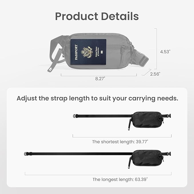 tomtoc 1.5L Sling Bag with RFID Blocking, Crossbody Bag Minimalist Chest Shoulder Pack for Men and Women, Water-resistant Lightweight Casual Waist Fanny Pack for Travel, Daily Use