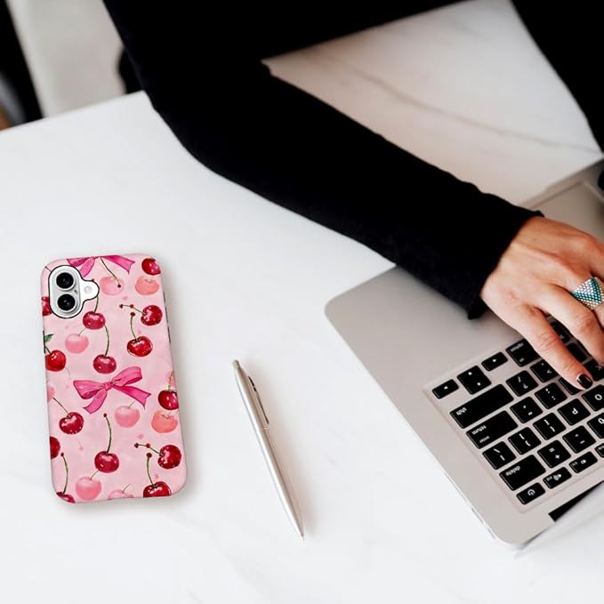 DAIZAG Case Compatible with for iPhone 16,Cherry Pink Bow Ribbon Phone Case for iPhone 16 for Girl Women Boy Men