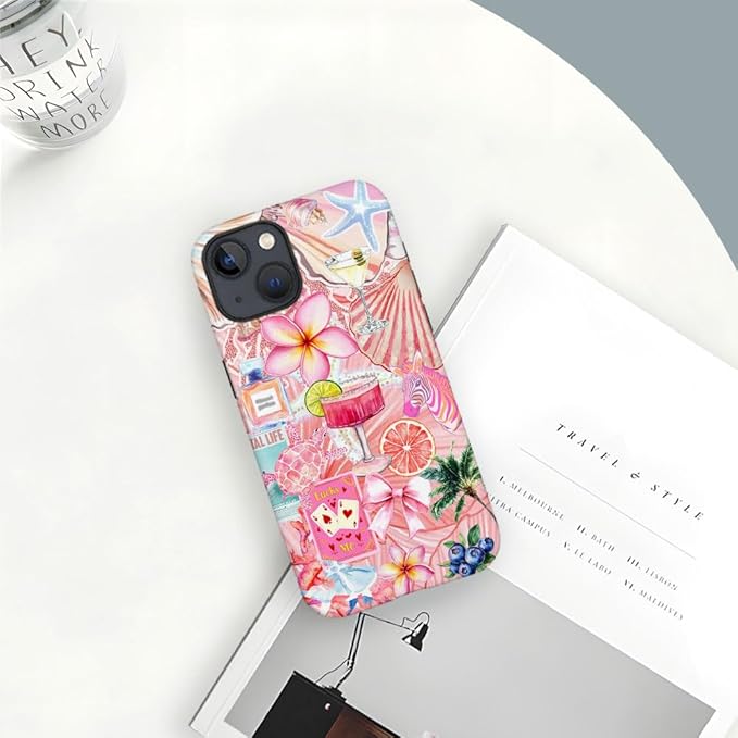 DAIZAG Case Compatible with iPhone 15,Fit Shockproof Cover for Women Girls,European Collage Lily Flower Seashell Pink