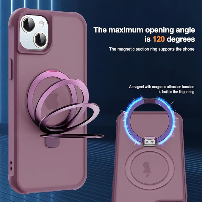 Compatible with iPhone 13 Case & iPhone 14 Case with Invisible Magnetic O-Ring Stand Translucent Phone Cases for 13 & 14 6.1" [Compatible with Mag-Safe][Great Grip Feeling], Wine Red