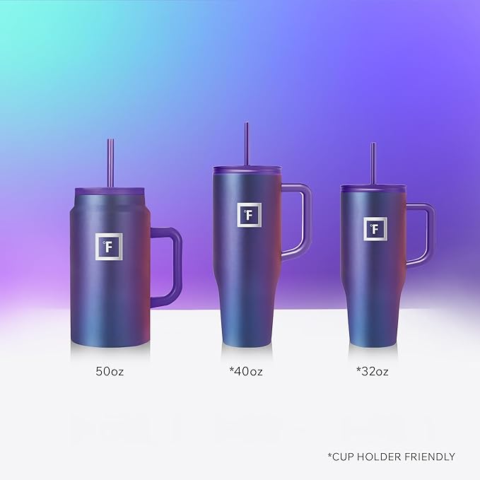 IRON °FLASK Co-Pilot Insulated Mug w/Straw & Flip Cap Lids - Cup Holder Bottle for Hot, Cold Drink - Leak-Proof - Water, Coffee Portable Travel Mug - Dark Pine, 50 Oz