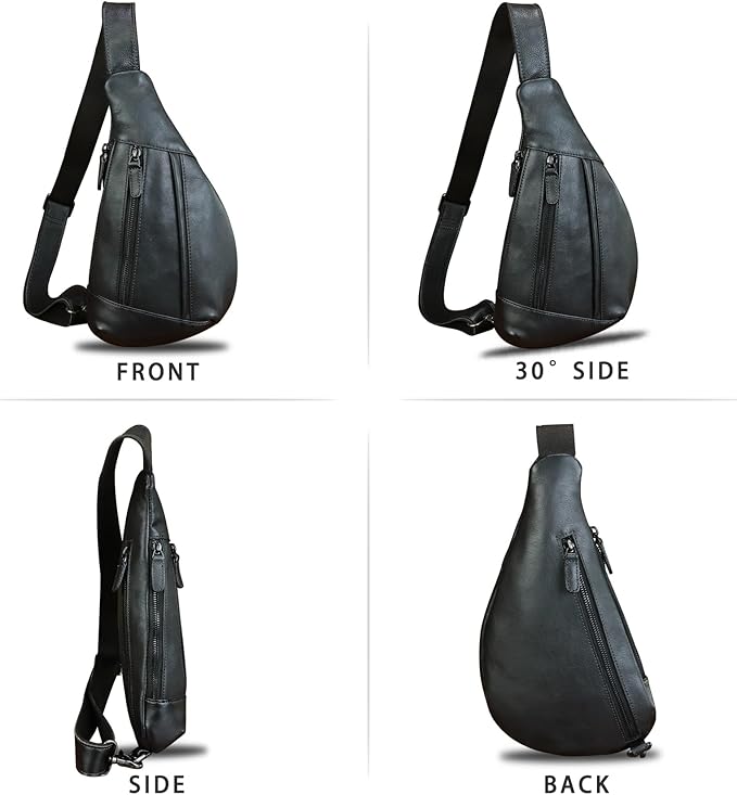 LRTO Genuine Leather Sling Bag for Men and Women Vintage Real Leather Crossbody Chest Bags Backpack Purse for Travel Hiking