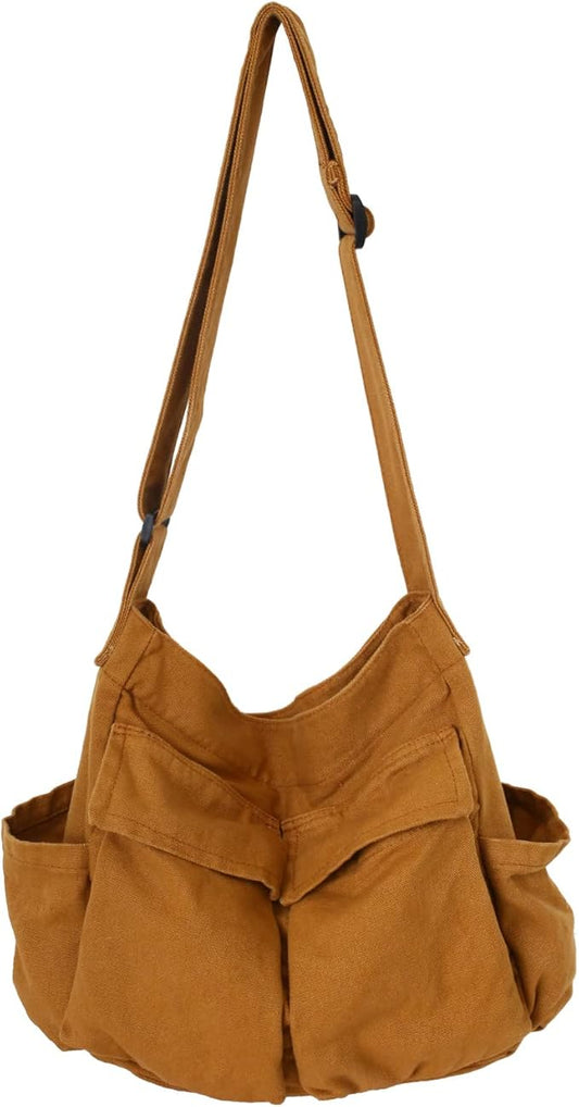 KlaOYer Canvas Messenger Bag Large Hobo Bag Crossbody Shoulder Bag Tote Bag with Pocket for Women and Men